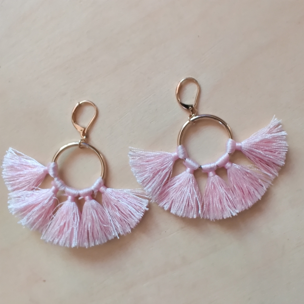 Boho pink tassel earrings
